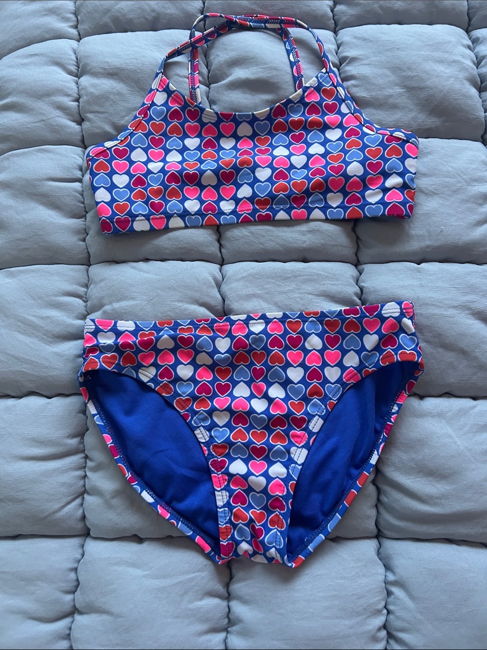 GAP Girls Blue Swim Bikini with Pink, Red & White Hearts